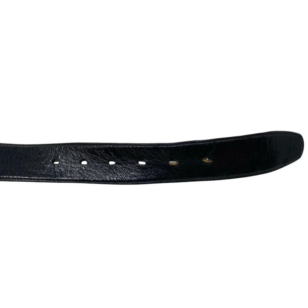 Cuadra Mens Black Genuine Eel Skin Belt Size 38 Shiny Oval Buckle